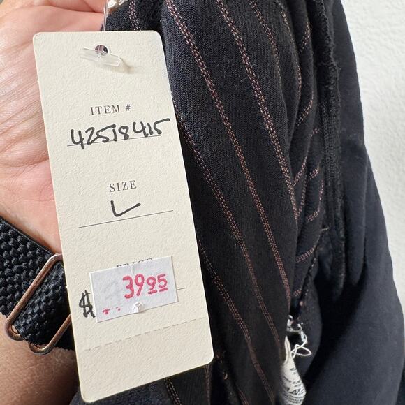 Hei Hei Anthropologie Large Pull On Cropped Pants Black Gold Striped Foldover - Picture 9 of 11